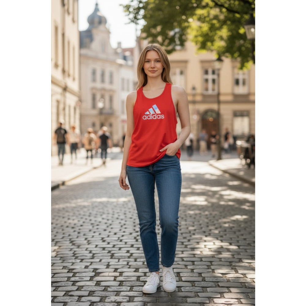 Women's Adidas Red Multicolor Logo Tank Top m